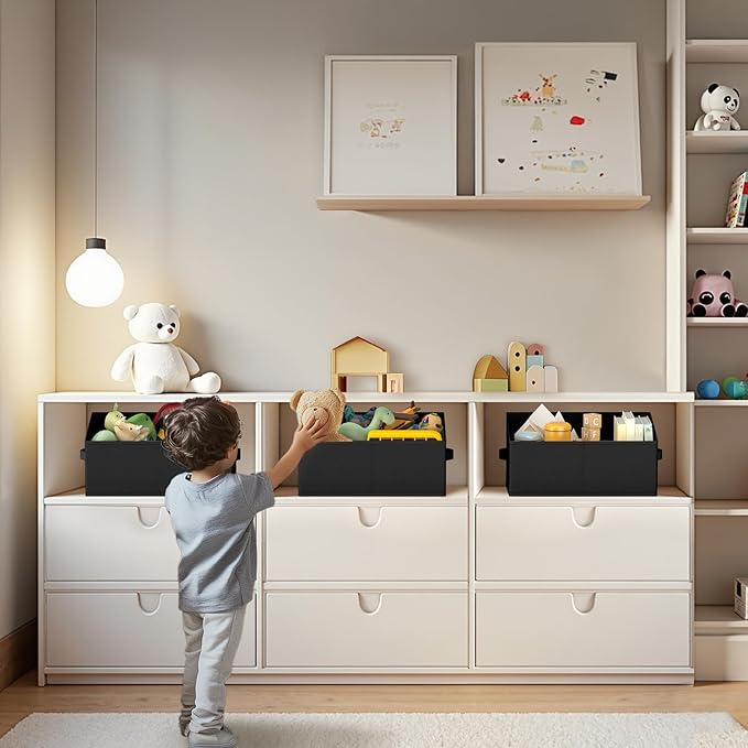 DIMJ Closet Storage Bins 6 Pack - Fabric Storage Baskets for Shelves, Large Clothes Organizers with Handles, Trapezoid Shelf Organization Storage Cubes for Purse, Toys, Books, Towel, Clothes