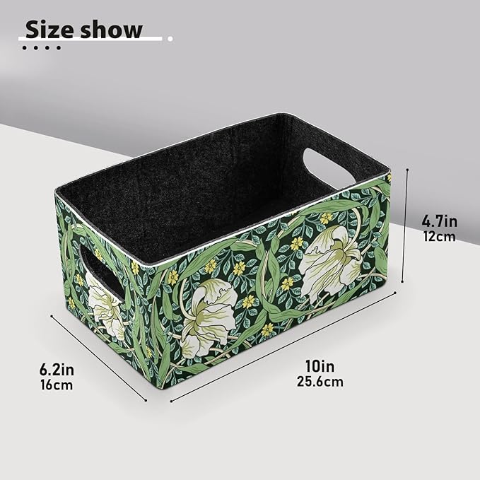 Closet Storage Bins,2 Pcs Felt Open Home Storage Containers Organizer with Handles Collapsible Shelf Basket for Home Office Craft Room Classroom Fabric Basket Storage Flower William Morris