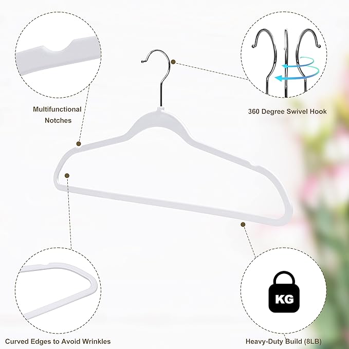 Quality Hangers 200 Pack Non-Velvet Plastic Hangers for Clothes - Heavy Duty Coat Hanger Set - Space-Saving Closet with Chrome Swivel Hook, Functional Non-Flocked Hangers - Cream White
