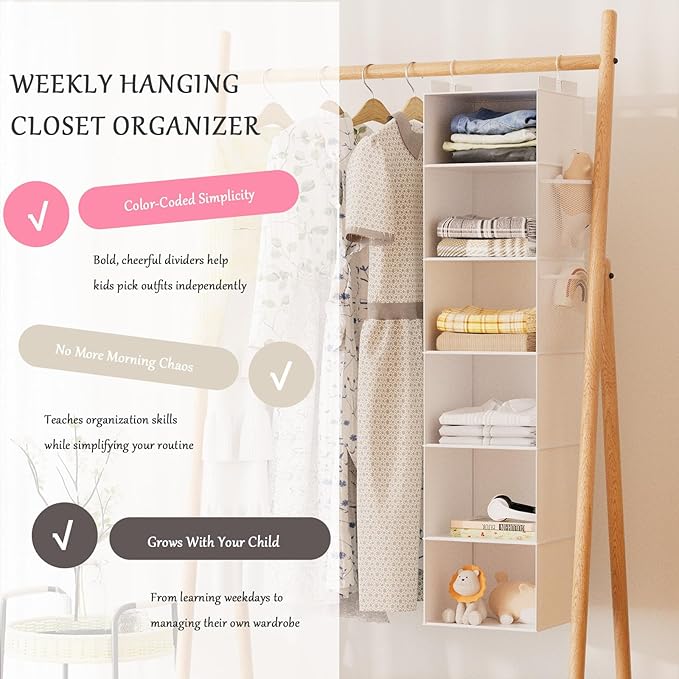 VERONLY Hanging Closet Organizer and Storage with Bamboo Support, 6-Shelf Closet Hanging Storage Shelves, Closet Organizers Easy Mount Foldable for Bedroom