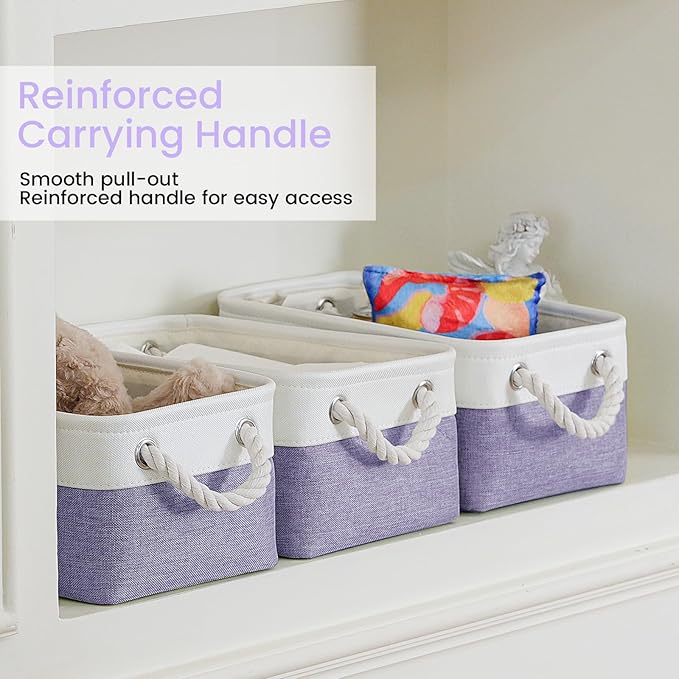 Storage Baskets for Shelves 11.8x7.9x5.2 Inch, Foldable Fabric Storage Bins with Handles, Small Storage Baskets for Organizing Closet, Office, Home Organization (6-Pack, White&Purple)