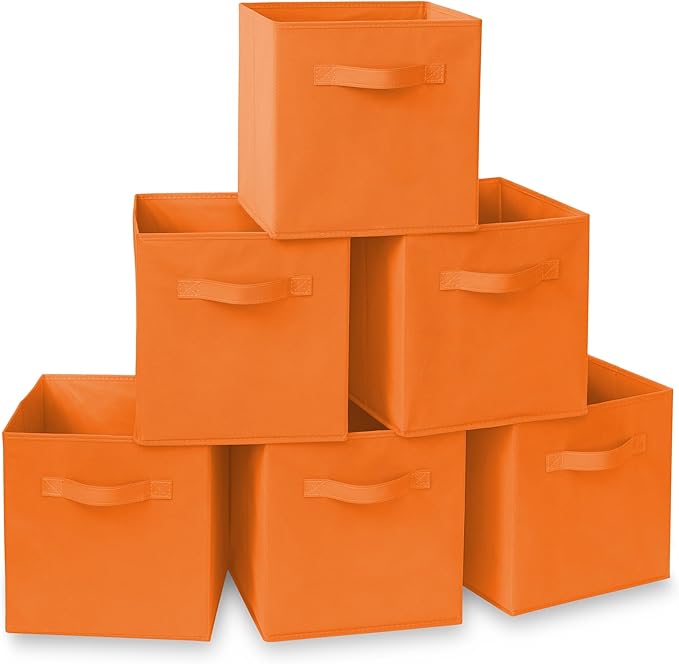 Casafield Set of 6 Collapsible Fabric Cube Storage Bins, Orange - 11" Foldable Cloth Baskets for Shelves, Cubby Organizers & More