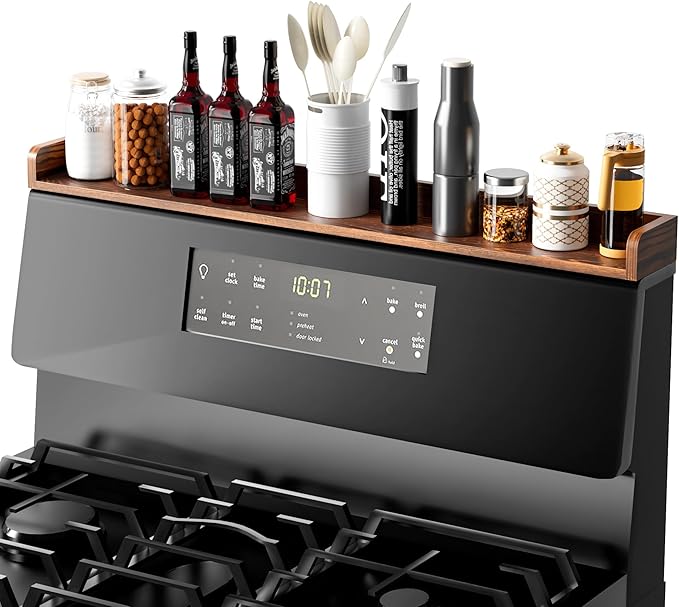 Fun Memories Stove Top Shelf, 30" Magnetic Shelf for Kitchen Stove, Pine Wood Stove Shelves, Wall Mounted Shelves for Home Storage Organization, Heat and Pressure Resistant, 1pcs, Dark Brown