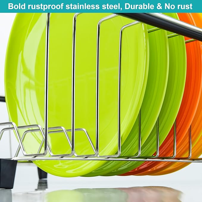 iPEGTOP Expandable Dish Drying Rack Over Sink, Rustproof Stainless Steel Dish Drying Rack Basket Shelf, Multifunctional Dish Drainer Organizer with Utensil Cutlery Holder