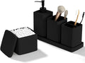 Matte Black Bathroom Accessories Set 5 Pieces, Resin Toothbrush Holders Set Complete with Soap Dispenser, Toothbrush Holder, Vanity Tray, Bathroom Tumbler and Qtip Holder for Small Spaces