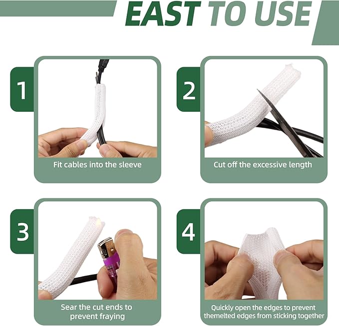 Split Wire Loom Tubing, Cable Protector Sleeve, Braided Cable Management for TV/Computer/Home Theater/Engine Bay, Cord Protectors from Pets No Chew (White, 1/8"-10ft)