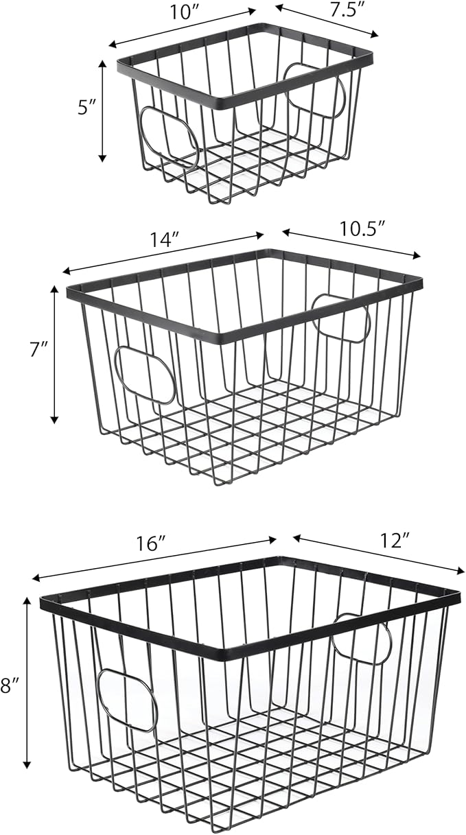 happimess BSK3001A-6SET Camden Vintage Industrial Wire Metal Nesting Storage Baskets for Shelves, Cabinets, Pantry, Countertop, Mesh Open Bin Basket for Organizing Supplies, Black (Set of 6)