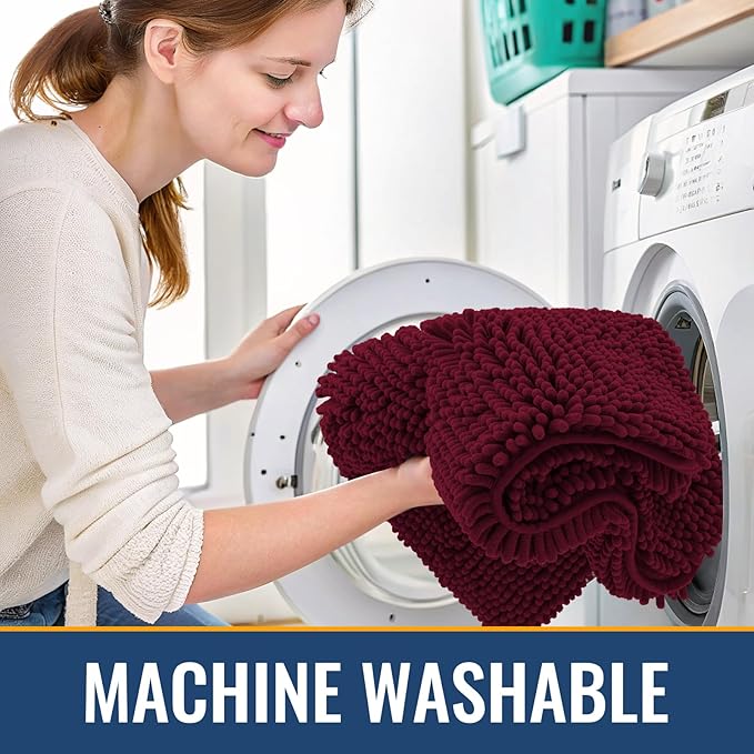 Arotive Bathroom Rugs 59x24, Extra Soft Absorbent Shaggy Chenille Bath Rugs, Machine Washable Rubber Backing Non-Slip Bath Mats for Bathroom Floor Tub and Shower, Home Decor Accessories, Burgundy