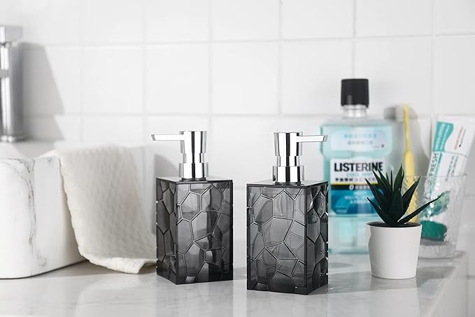 2 Pack Clear Grey Rust Proof Soap Dispenser, Acrylic Plastic Hand Soap Lotion Dispenser Set for Bathroom&Kitchen
