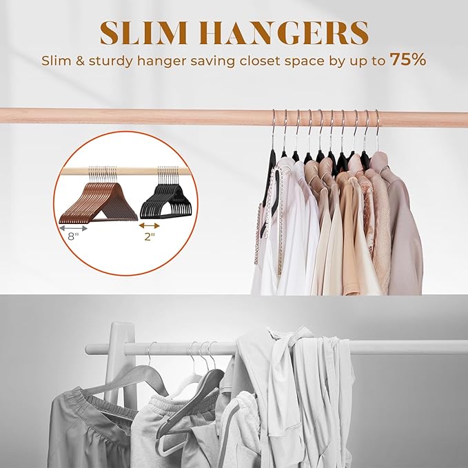 HOUSE DAY Velvet Hangers 60 Pack, Non-Slip Hangers with Tie Bar, Premium Slim Clothes Felt Hanger Standard Hanger 360° Swivel Hook for Closet Organized Storage，Elegance Black