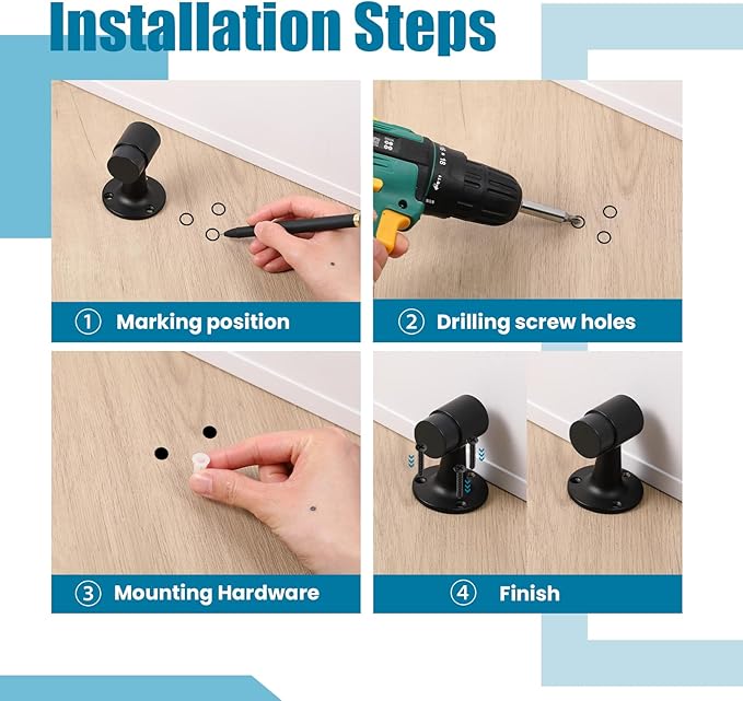 8 Pack Heavy Duty Floor Mounted Door Stop 3 in Aluminum Commercial Grade Door Stopper with Rubber Bumper & Stainless Steel Screws (Black)