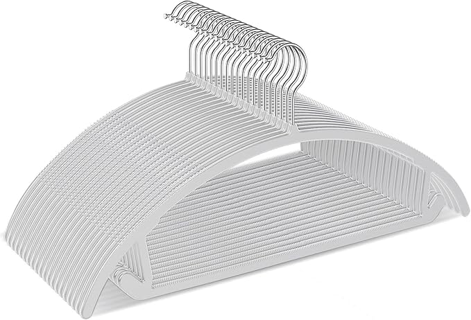 TIMMY Plastic Hangers 50 Pack No Shoulder Bump Suit Hangers Non Slip Space Saving Clothes Hangers Curved Design to Protect Clothes Shape(Grey)