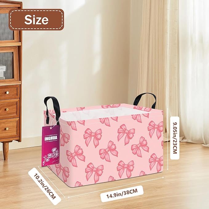 Rectangular Storage Basket Fabric Organizer Bin for Toys,Books,Clothes,Gifts,Pets-Perfect for Home,Office,Nursery,Dorm,Shelf(Rec-Pink bowknots )