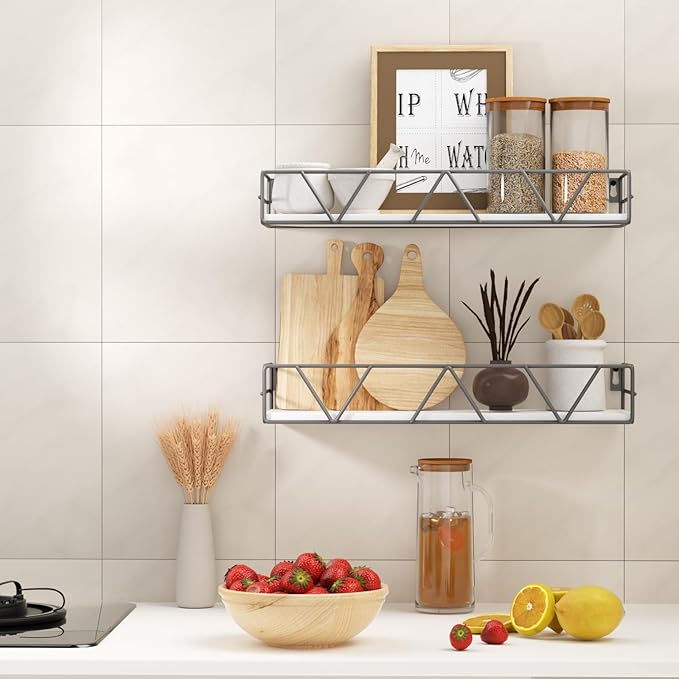Floating Shelves Set of 3, Home Wood Wall Shelf, Farmhouse Shelf for Bedroom, Wall Mounted Floating Shelf for Living Room, Bedroom, Bathroom, Kitchen, Office (Gray)