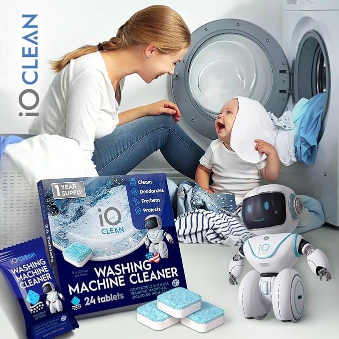 Washing Machine Cleaner Descaler Tablets, 24 Count (1 Year Supply) – Deep Clean Washer Cleaner Tablets for HE Front Load & Top Load – Unscented Washing Machine Descaler for Odor Control