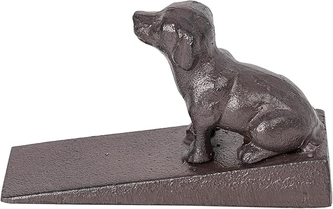 Sungmor Heavy Duty Cast Iron Dog Door Stops | Decorative Cute Animal Statue Metal Door Stopper Wedge with Non-Slip Mat | Solid & Antique Style Windproof Door Holder for Patio Yard Garden Farmhouse