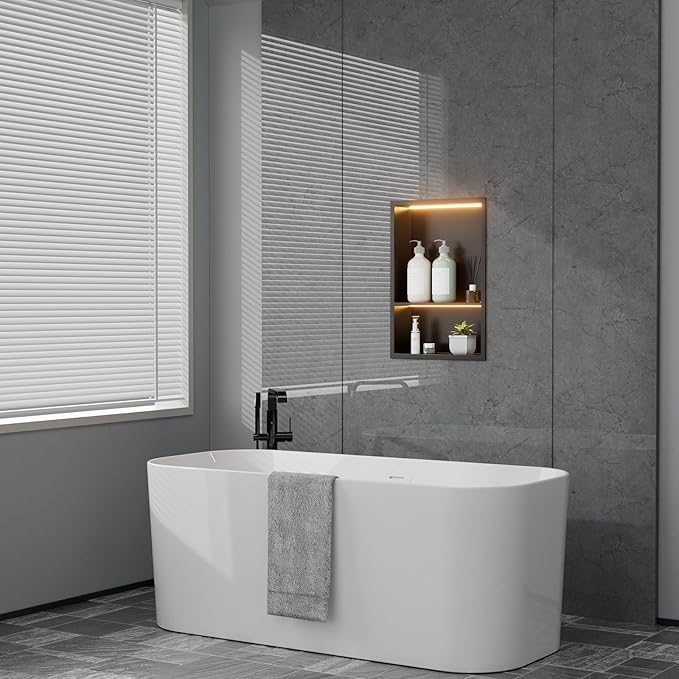 TSIBOMU 12" x 18" Stainless Steel Shower Niche with LED Lights – Recessed 2-Tier Shower Shelf, 12"x12" Upper & 12"x6" Lower Storage, Modern Bathroom Wall Niche (Black)