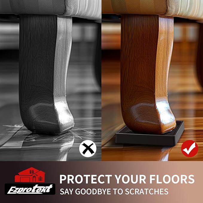 Ezprotekt Non Slip Furniture Pads, 8 Pcs 2.5" Anti Skid Rubber Furniture Caster Cups, Anti-Slip Furniture Coasters for Hardwood Floors, Anti Slide Floor Protectors for Bed Couch Stoppers (Brown)