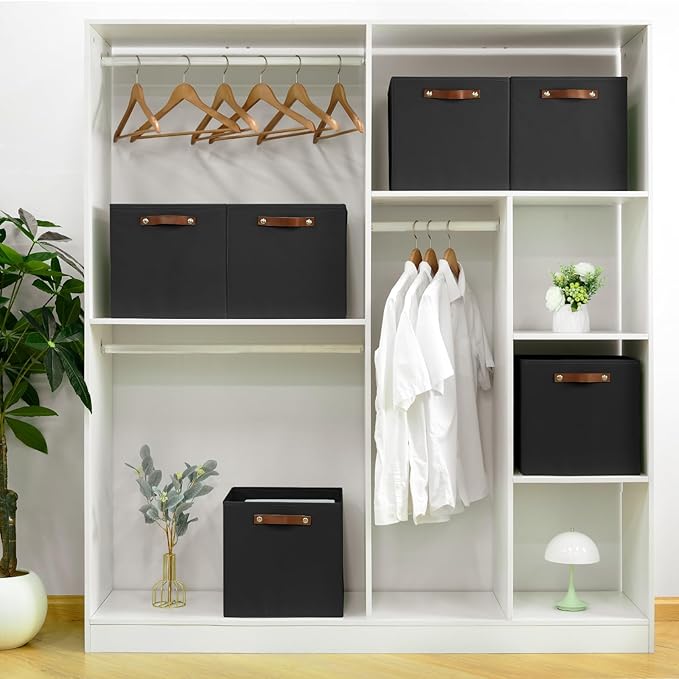 6-Pack Storage Cubes with Handles & Label Holders Basket, Closet Cube Home Organizer Bins(Black, 13 x 13 x 13 inch)