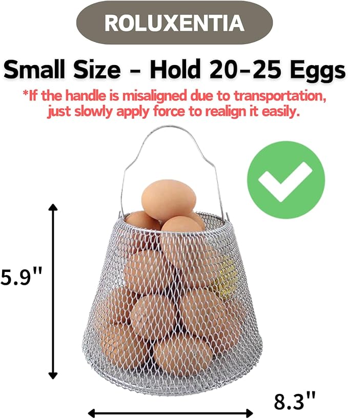 Collapsible Round Egg Basket - Metal Wire Storage with Handles, Perfect for Hanging & Family Farm Gathering - Golden Basket for Chicken Farm, Holds 20-25 eggs