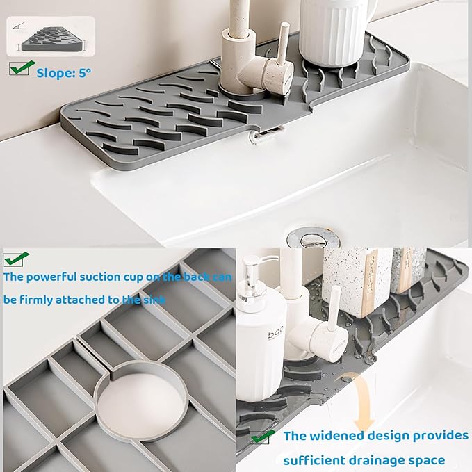 Silicone Faucet Splash-Proof pad, Multifunctional Water-Saving Splash-Proof Cushion, Universal Faucet Cover, Suitable for Kitchen and Bathroom Sink Faucet (Gray, 17.7 * 5.5)