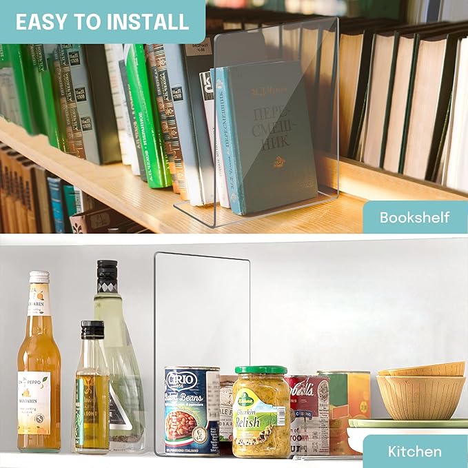 OKPOW Acrylic Shelf Dividers for Closet Organization: 12" Tall x 10" Deep Durable 8 Pack Clear Shelves Separators for Clothing Adjustable Purse Organizer