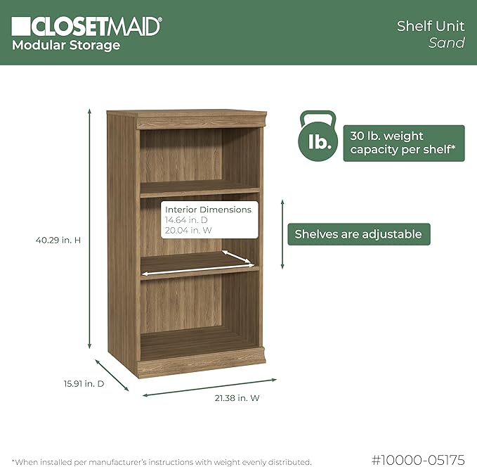 ClosetMaid Modular Storage Stackable 3-Shelf Unit, Sand