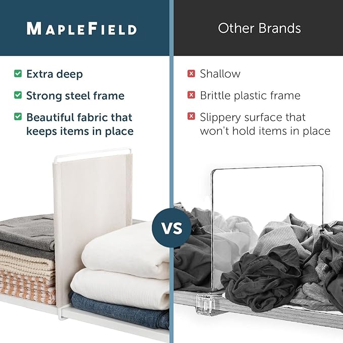 Maplefield Fabric Shelf Dividers - Versatile Towel Organizer for Closet - Dividers for Sweaters on Shelves - Slide-On Setup for Closet Organization - Pack of 4, 12 x 9.5 in
