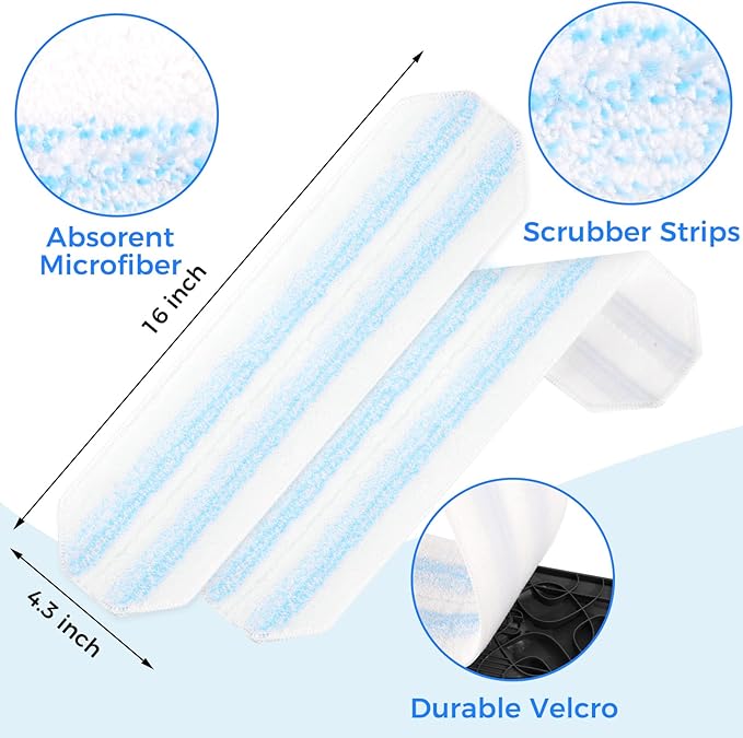 Mop Refills Compatible with O-Cedar H2prO Flat Mop System, 4 Pack Microfiber Mop Replacement Pads | Machine Washable & Reusable | 16 Inch | Designed for Hardwood Tile Laminate Floors