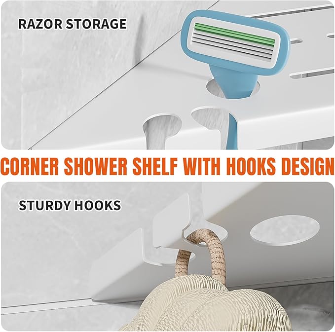 HBXS Shower Corner Shelf, 304 Stainless Steel, Black, Wall Mount, Triangular, 10 x 10 Inches, Leak Resistant, 2 Pack, Bathroom Storage Organizer with Brushed Finish