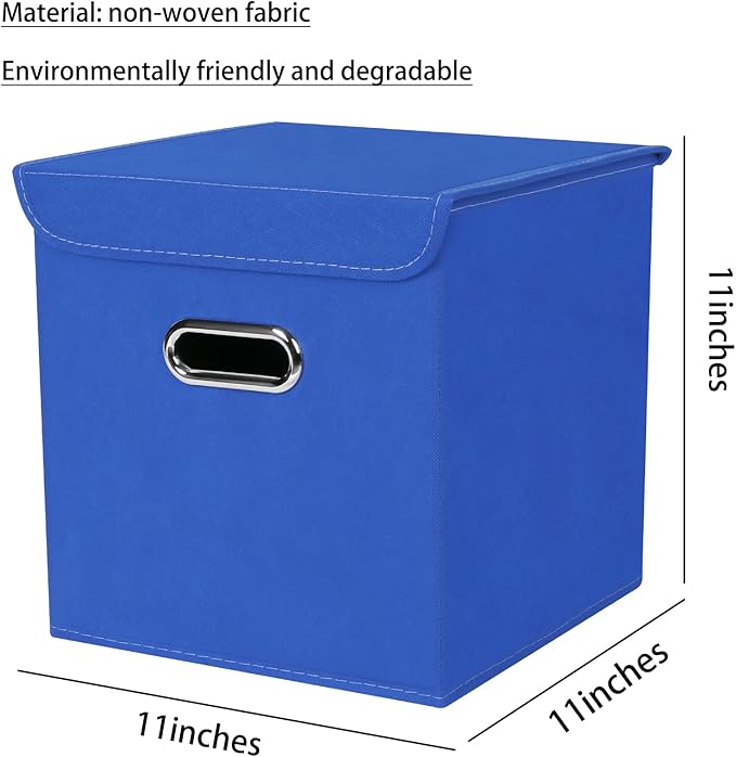 Closet Organizers Fabric Storage Bins With Lids Collapsible Cube Storage Organizer Basket With Handles,Storage Boxes for Clothes Storage,Office,Laundry,Shelves,6 Pack,（Dark Blue）