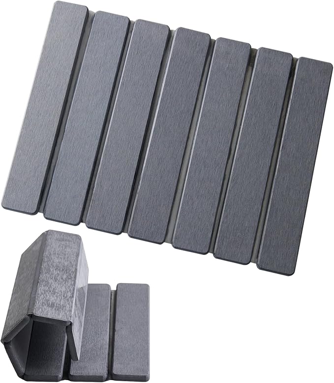 ODE TO ORDER 15.76 Inch Super Absorbent Diatomaceous Earth Mat for Bathroom, Dark Grey Easy Clean Rollable Foldable Stone Bath Mat, Non-Slip Quick Dry Shower Mat for Kitchen, Outdoor Use