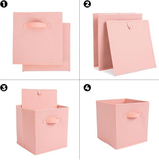 Fabric Storage Bins 12 Pack 11 inch Foldable Storage Cubes with Handles Fun Colored Durable Cube Storage Bin for Home, Playroom, Closet Organizers and Storage Green, Cyan, Purple, Yellow, Pink, Peach