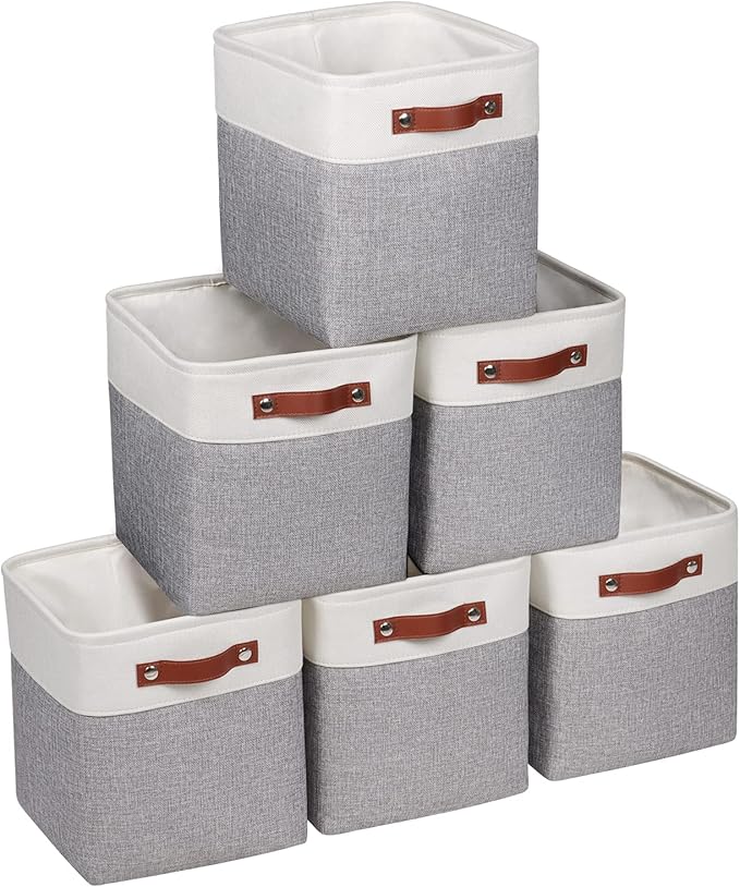 Kntiwiwo Fabric Storage Cubes 10.5”x10.5”x11” Cube Storage Bins for Closet Organizers and Storage Shelves Foldable Storage Bin with Handles, Set of 6, Grey