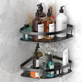 Lanlord Wall Mounted Shower Organizer - 2 Pack No Drilling Adhesive Corner Shelf, Bathroom Shower Shelves With Hooks, Suction Cup (Black 2LBAT)