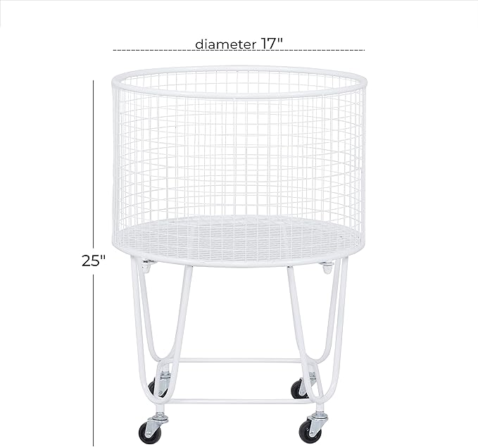 Deco 79 Metal Round Storage Cart with Wheels, 18" x 18" x 24", White