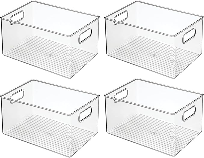 iDesign Pantry Organizer Bins with Handles - Storage Bins for Cabinets or Fridge - Set of 4 - Clear