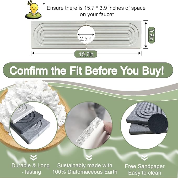 Faucet Mat for Kitchen Sink,15.7" Diatomite Stone Drying Mat,Quick Drying Splash Guard,Super Absorbent.Kitchen ,Bathroom Sink Splash Guard, Durable Countertop Protection(White)