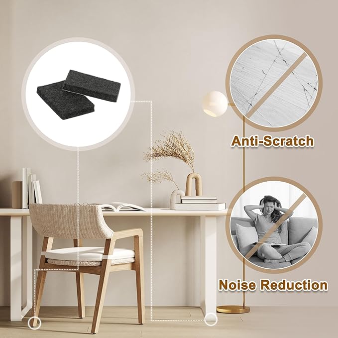 uxcell Felt Furniture Pads, 48Pcs 1.5" x 0.98" Adhesive Backed Felt Non-Slip Anti-Scratch Chair Leg Protectors for Protecting Hardwood Floor, Black