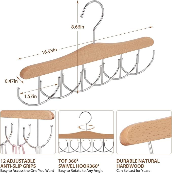 VWV 4-Pack Bra Hangers and tie Hangers with 48 Hooks and 360° Rotating Design, Perfect for Dormitories and Apartments, Perfect for Storing Vests, Hats, Ties, Scarves, etc.