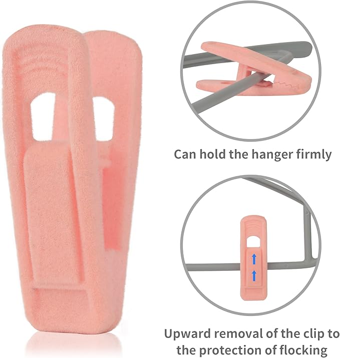 Tinfol Pink Velvet Hanger Clips Pack of 24, Pants Velvet Clips, Premium Large Opening Clothes Pin, Strong Finger Flocked Clip Perfect for Use with Slim-line Clothes Velvet Hangers