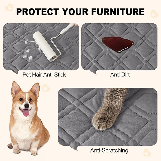 Smiry Reversible Waterproof Couch Covers for Sofa, Washable Dogs Pet Couch Covers for 3 Cushion Sofa Pet Friendly, Water Resistant Furniture Protector Slipcover, Geometric (30"x53", Grey/Dark Grey)