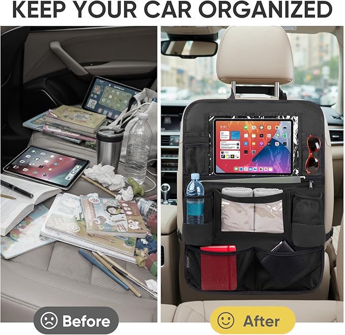 BALEINE Backseat Car Organizer, Back Seat Car Organizers and Storage, Kick Mats Back Seat Protector, Travel Accessories for Most Automotive (2 Pack, Black)