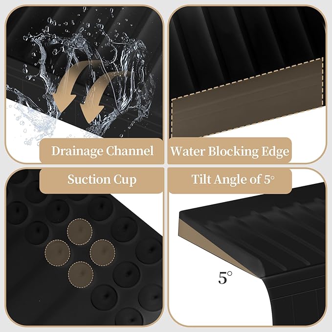 Sink Edge Protector with Suction Cup, 30" x 4", Silicone Sink Splash Guard for Kitchen & Bathroom, Protect Countertop from Scratches, Stains, for Stainless Steel Granite Quartz