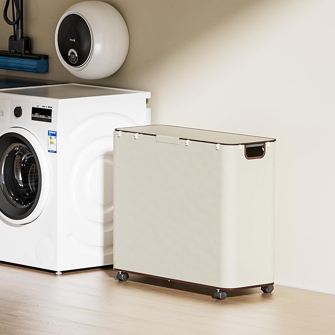 Yecaye 180L Laundry Basket With Lid and Removable 3 Bags, Large Rolling Laundry Hamper with Lid, 3 Section Rolling Clothes Storage With Wheels, Clothes Hamper with Wheels For Laundry Room, Beige