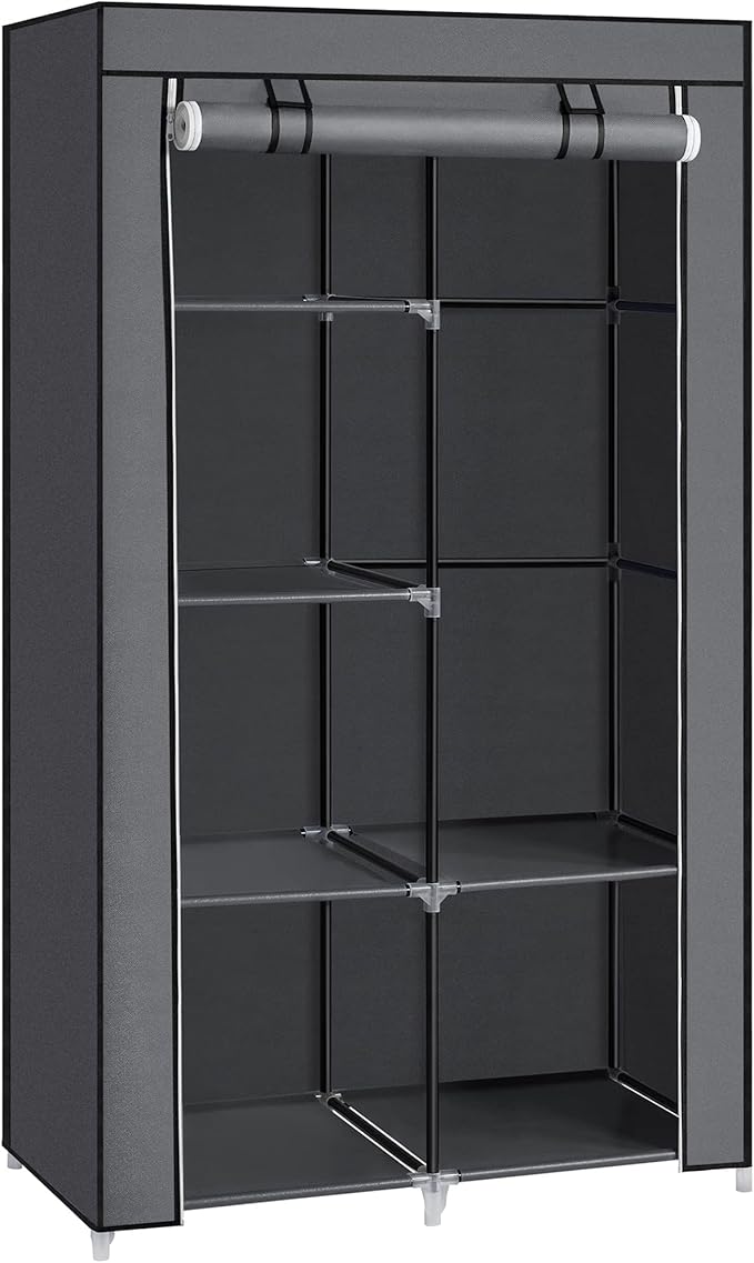 SONGMICS Portable Closet, Fabric Wardrobe, Clothes Rack with Shelves, Pockets, Large Capacity, 1 Hanging Rod, 34.6 x 17.7 x 66.1 Inches, Dove Gray URYG84GY