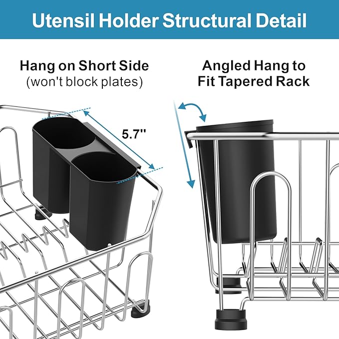 iSPECLE Small Dish Drying Rack for Kitchen Sink - Stainless Steel Compact in Sink Dish Drainer with Removable Utensil Holder for RV Apartment Essentials, 11.6" W x 13.4" L, Rust Resistant, Silver