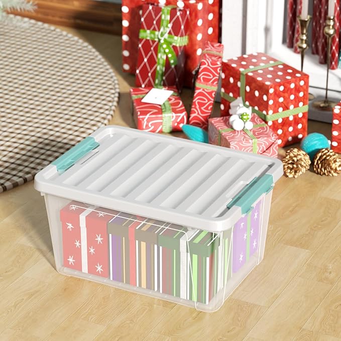 Zopnny 35 Qt. Stackable Plastic Storage Bins with Lids, 6 Pack, See-Through Organizing Solution, Latches, Durable Nestable Containers, Clear