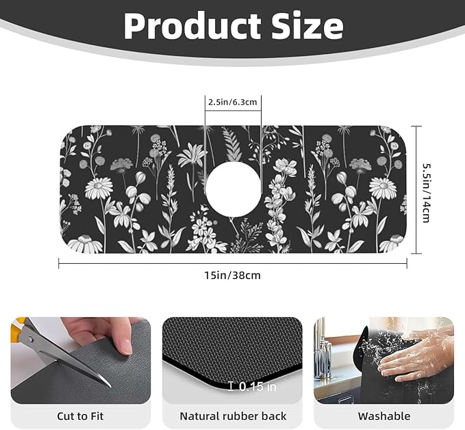 Faucet Draining Mat For Kitchen Sink, Wildflowers Plants Diatom Mud Absorbent Drain Pad For Bathroom Kitchen Sink Splash Guard Drying Mat