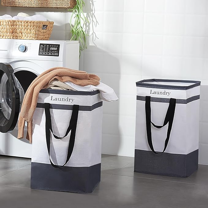 FairyHaus Laundry Basket 78L, 2Pack Laundry Hamper with Easy Carry Handles, Collapsible Laundry Baskets Hampers for Bathroom Clothes Storage Black